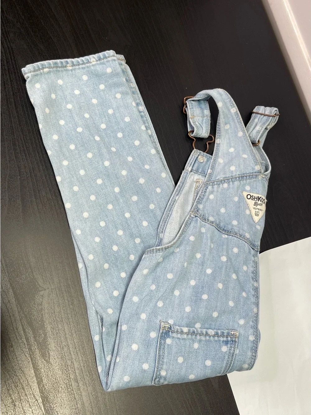 OshKosh B'gosh Vestbak Polka Dot Light Wash Denim Overalls 3T Rare